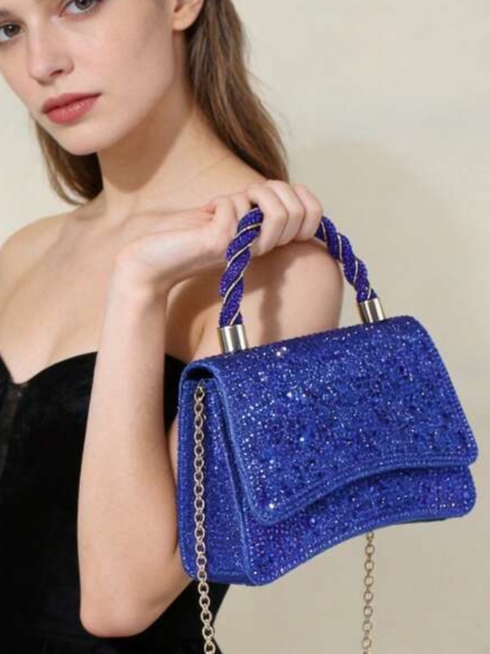 Elegant Sequin Top-Handle Bag in Fuchsia Pink - Picture 3 of 16